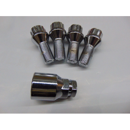 verchromte Felgenschlösser für VW Audi Seat Skoda M14x1,5x25 Kegel