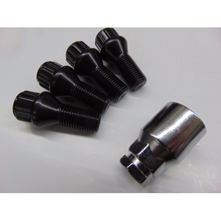 schwarze Felgenschlösser M12x1,5 Kegel Länge 25 mm