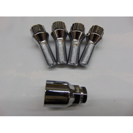 verchromte Felgenschlösser für Alufelgen M14x1,5 extra lang 30 mm
