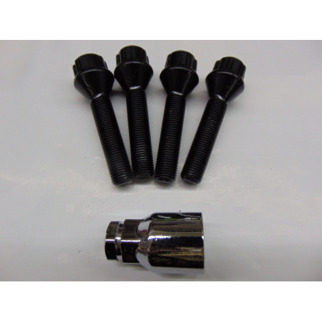 schwarze Felgenschlösser M12x1,25 Länge 50 mm Feingewinde