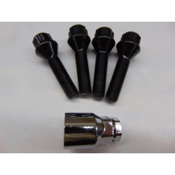 schwarze Felgenschlösser M12x1,25 Länge Feingewinde 42 mm