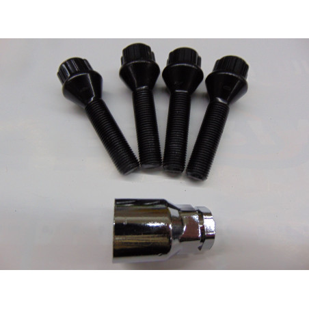 schwarze Felgenschlösser M12x1,25 Länge Feingewinde 42 mm