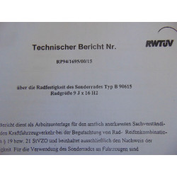 ABE und TÜV Gutachten für Borbet B 9x16 ET 15 KBA 41778